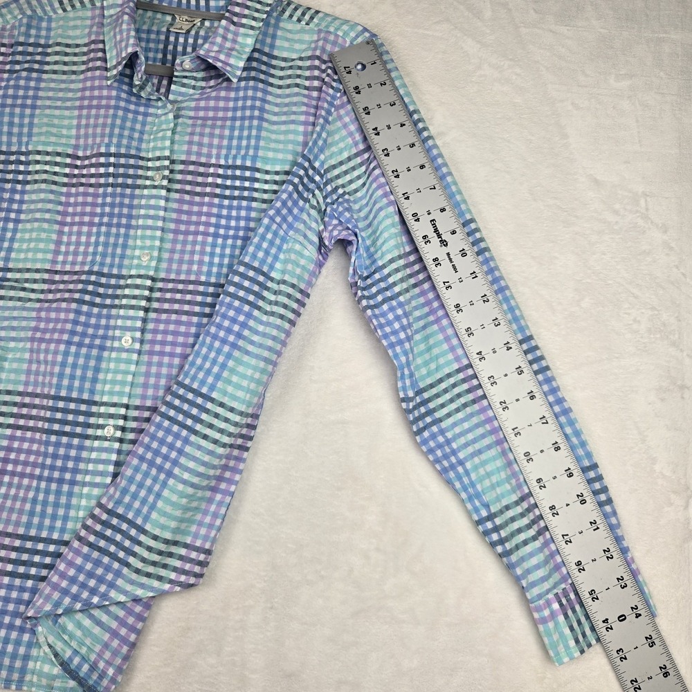LL Bean Plaid Shirt‎ Women's Large Green Blue Gingham Button Up Shirt - Picture 6 of 7